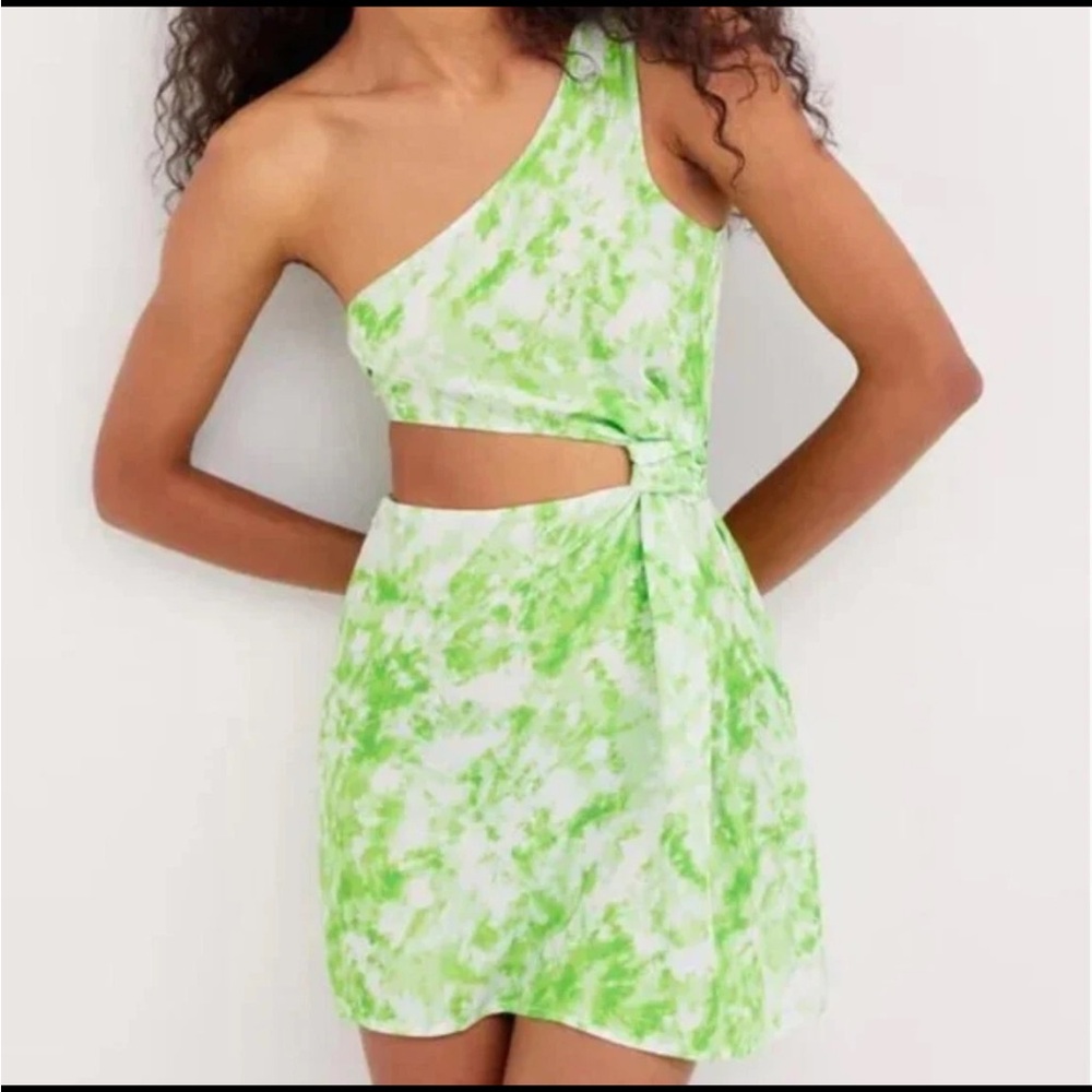 For Love And Lemons Green and White One-Shoulder Sundress Mini Dress sz M - Picture 2 of 6